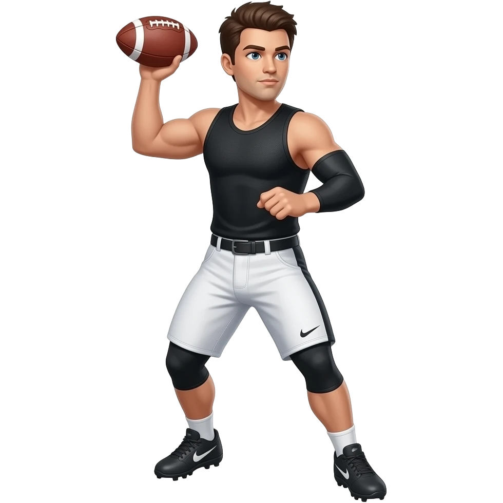 Tank top #3 black and white shorts #3 Nike cleats black arm sleeve throwing the football emoji
