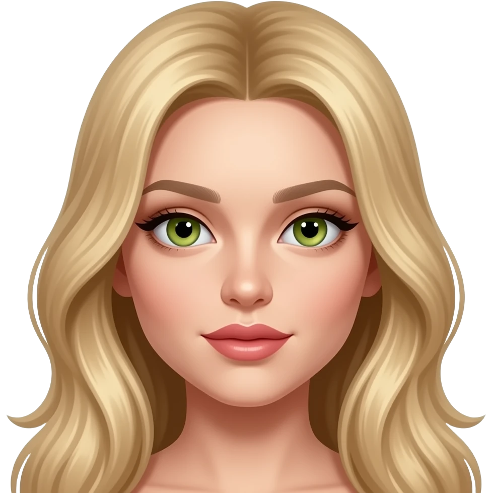 Sultry baby blonde wide nose green yellow eyes  long hair  sexy eyes bold cheek bones full lips emoji