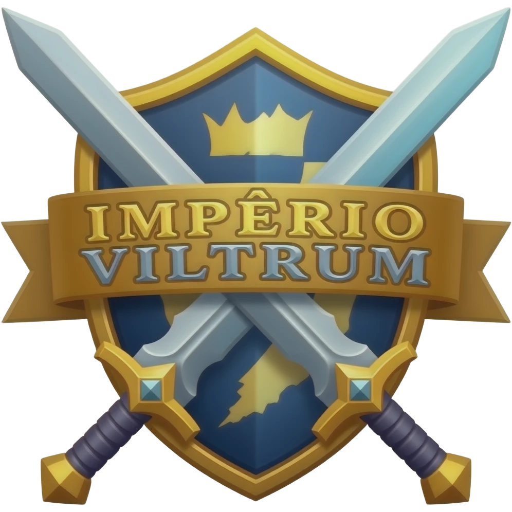 logo para guilda de rpg escrito IMPÉRIO VILTRUM com espadas de magia emoji