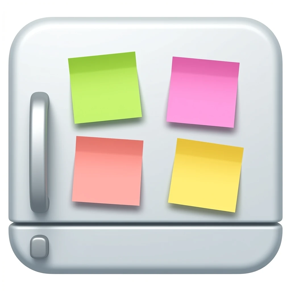 4 sticky notes sticked on a white fridge door emoji