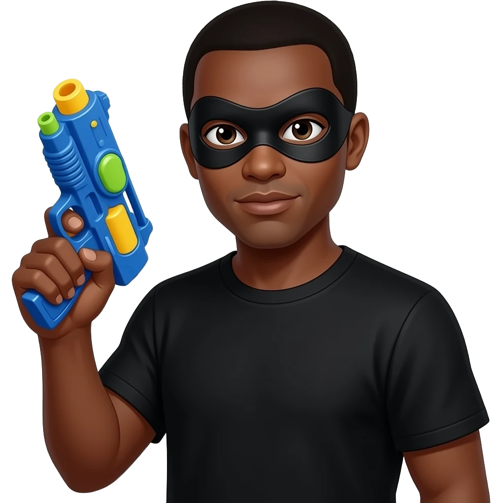 Make him appear to be African-American in all black, but make him holding a water gun wearing a robber mask emoji