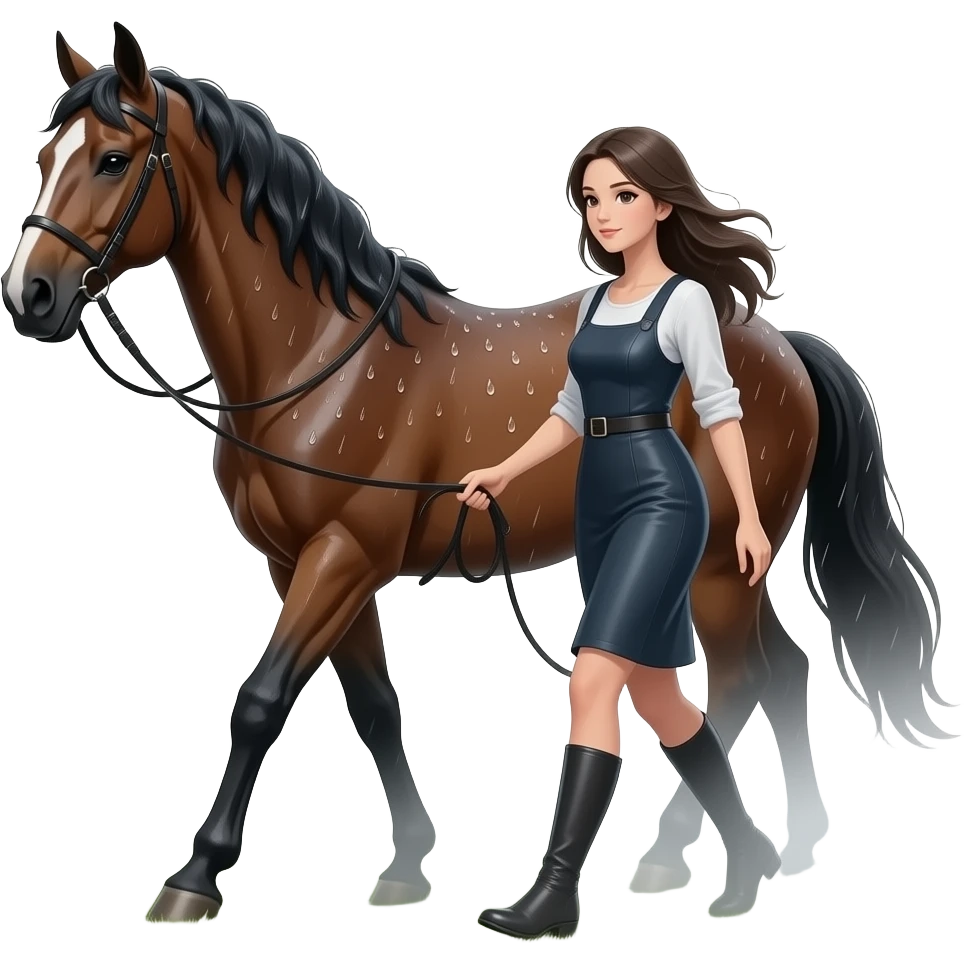Lady walking horse in the rain emoji