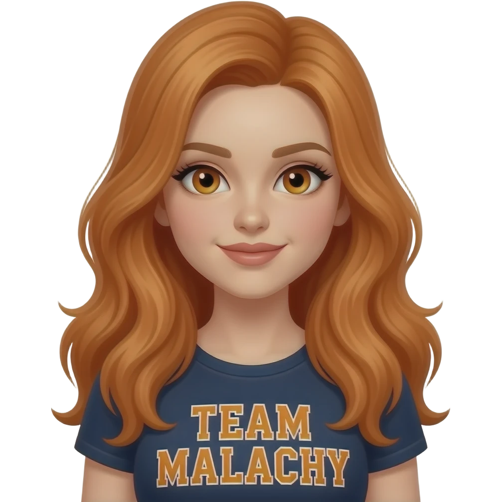sexy girl with long ginger hair and ginger eyes a top with TEAM MALACHI written on it emoji