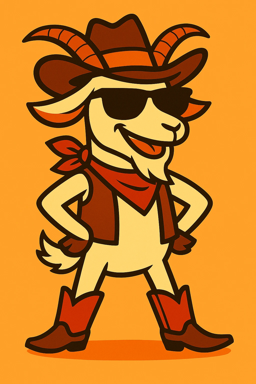 Add cool black sunglasses to the goat cowboy, keep the vibrant cartoon style. emoji