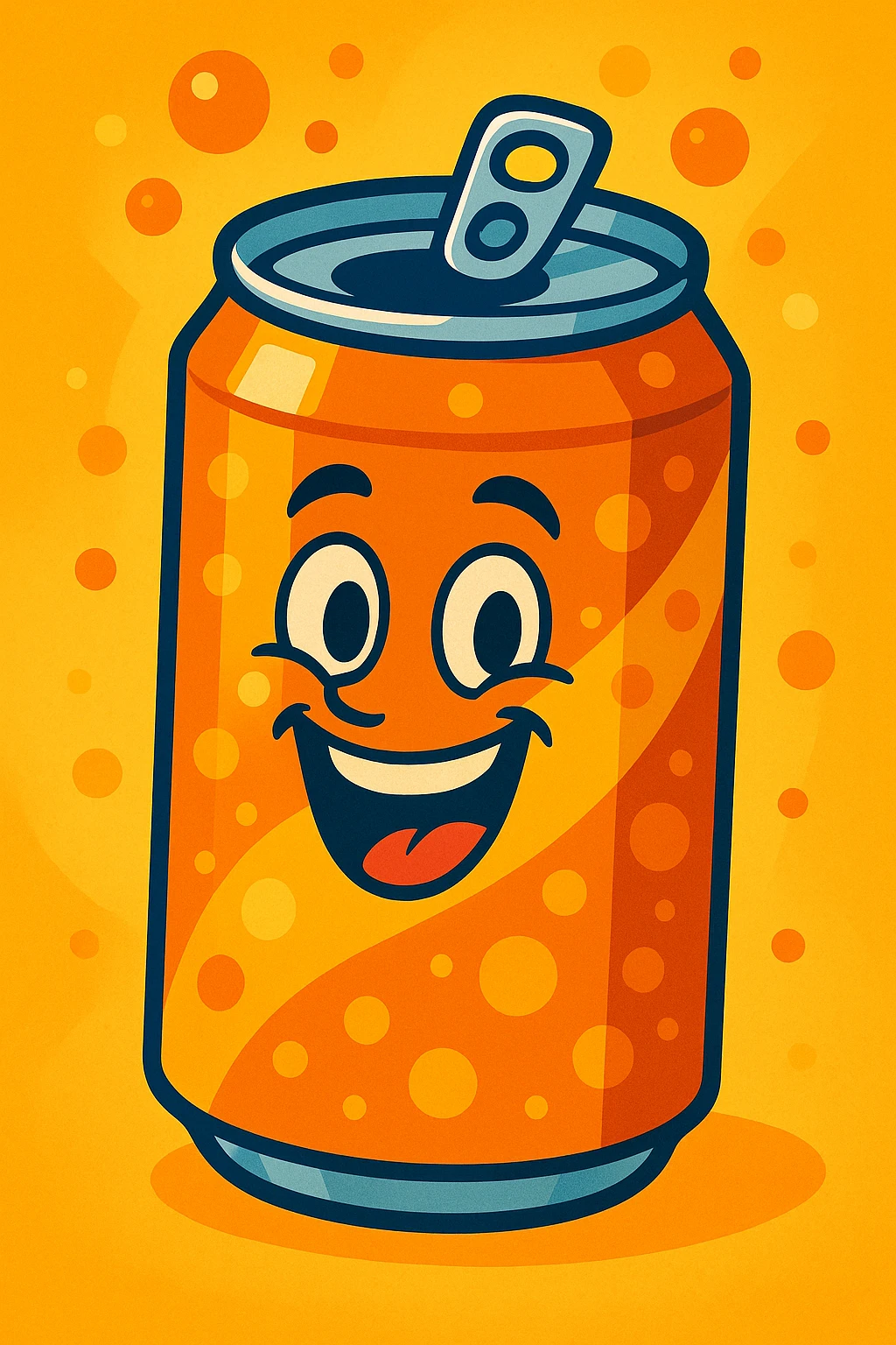 happy orange soda can, cheerful and bubbly, vibrant toon style emoji