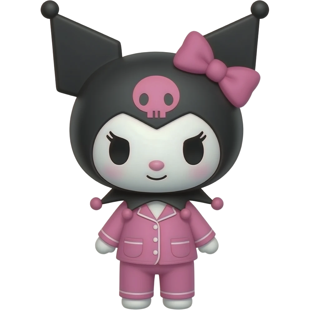 brown skin tone kuromi in hot pink pajamas sleepy emoji