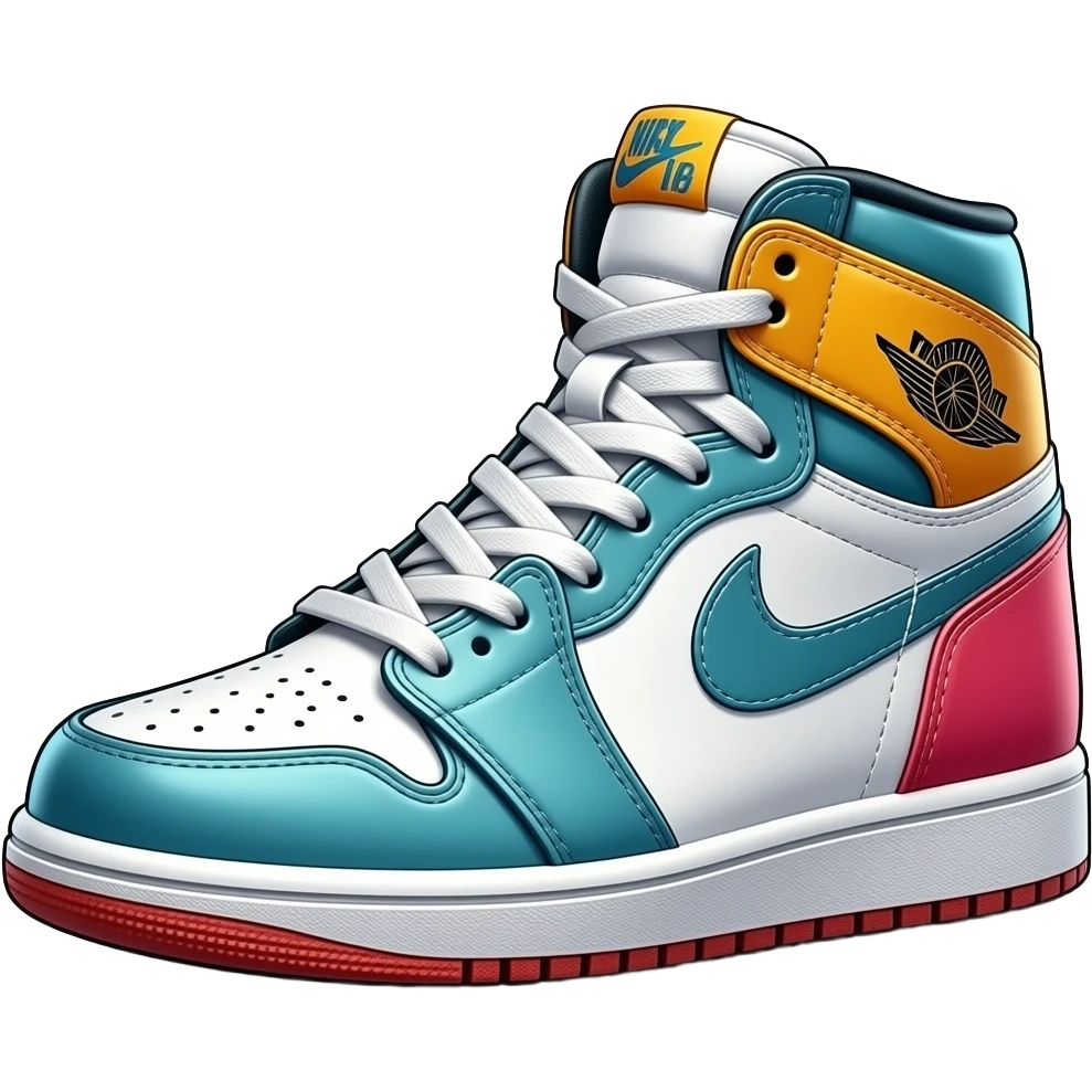 8k quailty, 8000x8000px resolution, highly detailed, ultra realistic, 3D rendering, isolated,  unknown brand of Women's trendy high top sneakers that are in a pop art comic book style and color scheme, side view of the pair of sneakers, with no emoji icons no emoji faces and no human figures  emoji