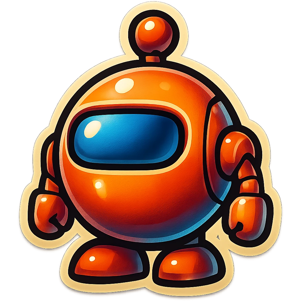 Render this spherical robot in retro stickers style, with bold outlines and vibrant colors, emphasizing a playful and nostalgic look typical of retro stickers. emoji