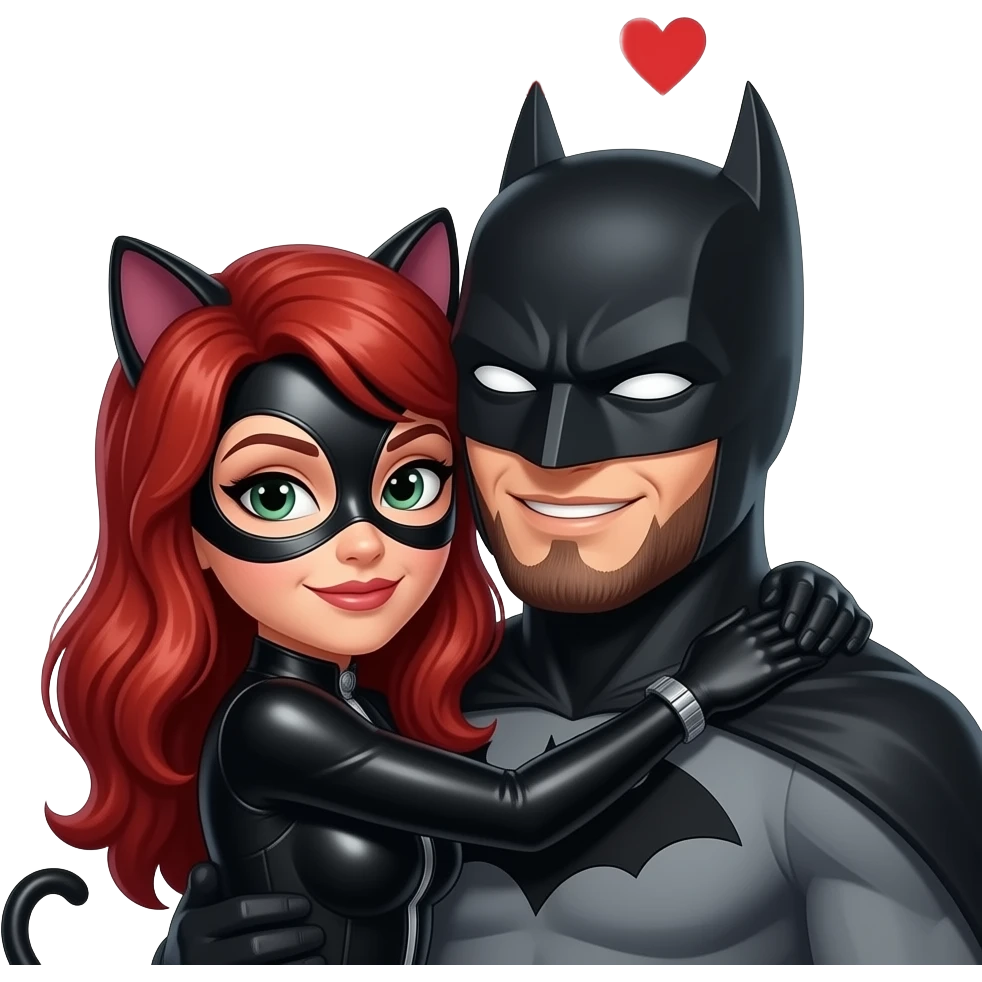 Bearded Batman hugging his love catwomen and above them the text “WAHD ♥️” emoji