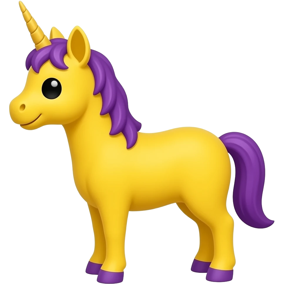 Shirley Shawn the Unicorn (horse) from The Wiggles with black eyes, yellow skin, purple hair emoji