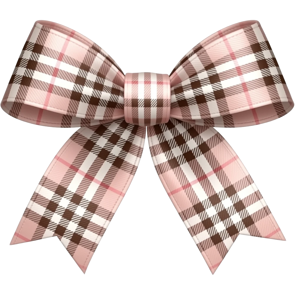 baby pink and brown color, burberry check pattern ribbon emoji