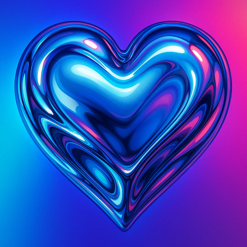 heart with a liquid chrome look, digital illustration emoji
