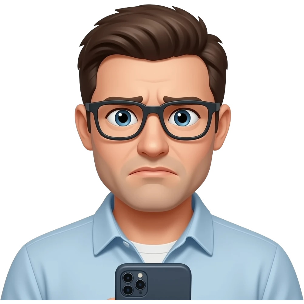man slightly unhappy staring in phone screen emoji