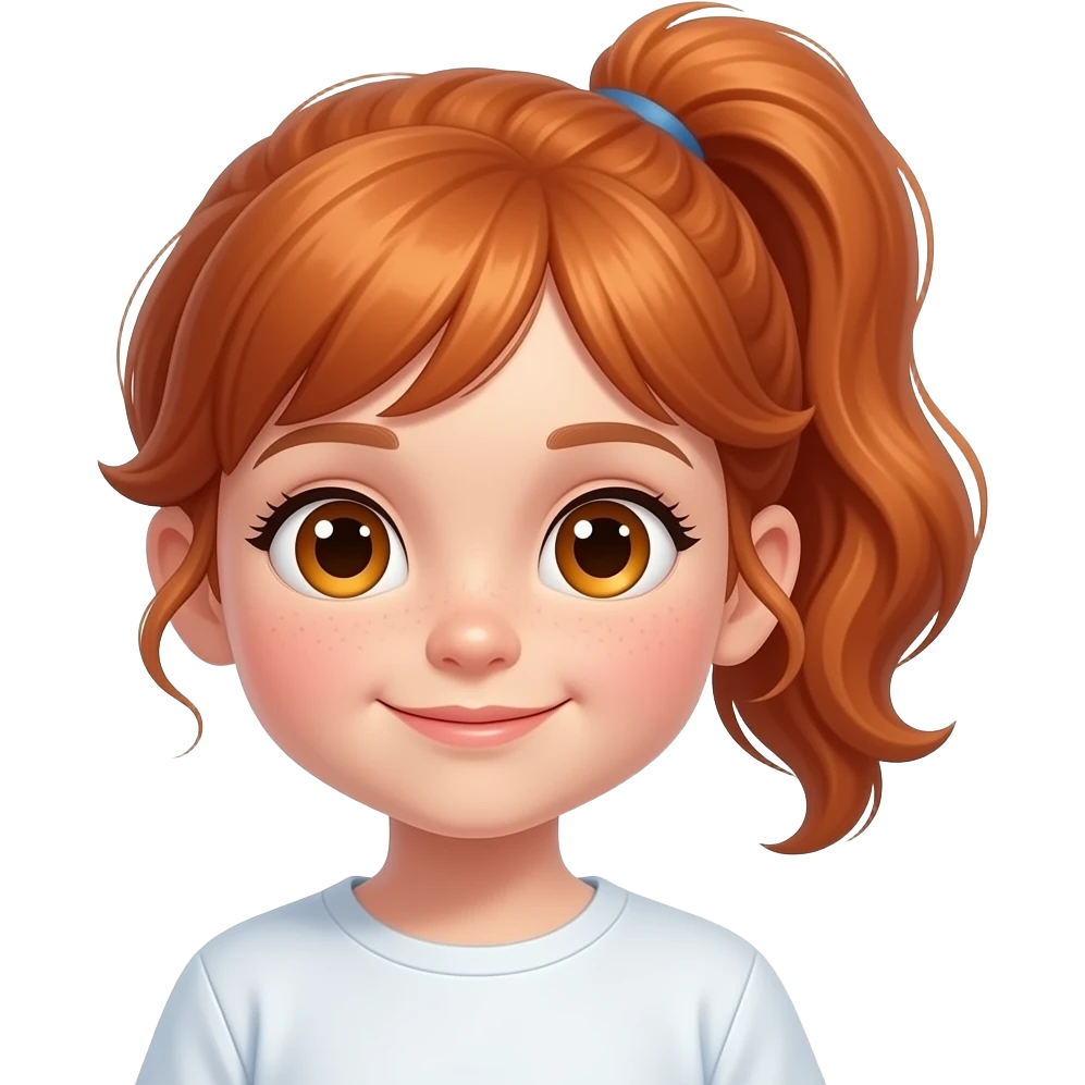 Niño pequeña pelirroja con coleta ondulada y ojos miel emoji