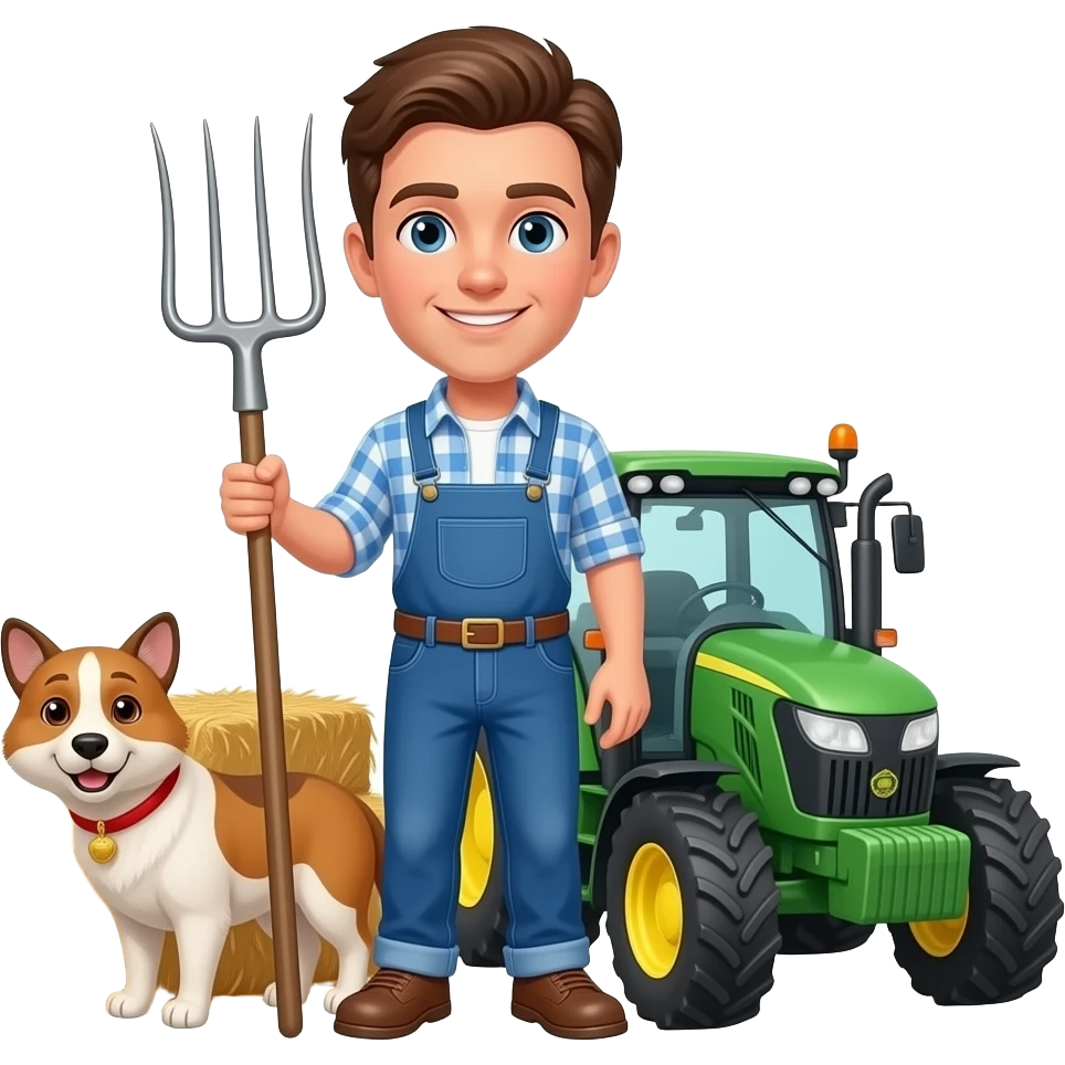 junge mit tieren und mistgabel und traktor emoji