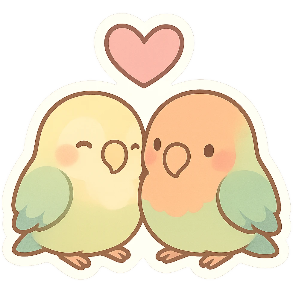 cute pair of lovebirds with a heart, pastel  emoji