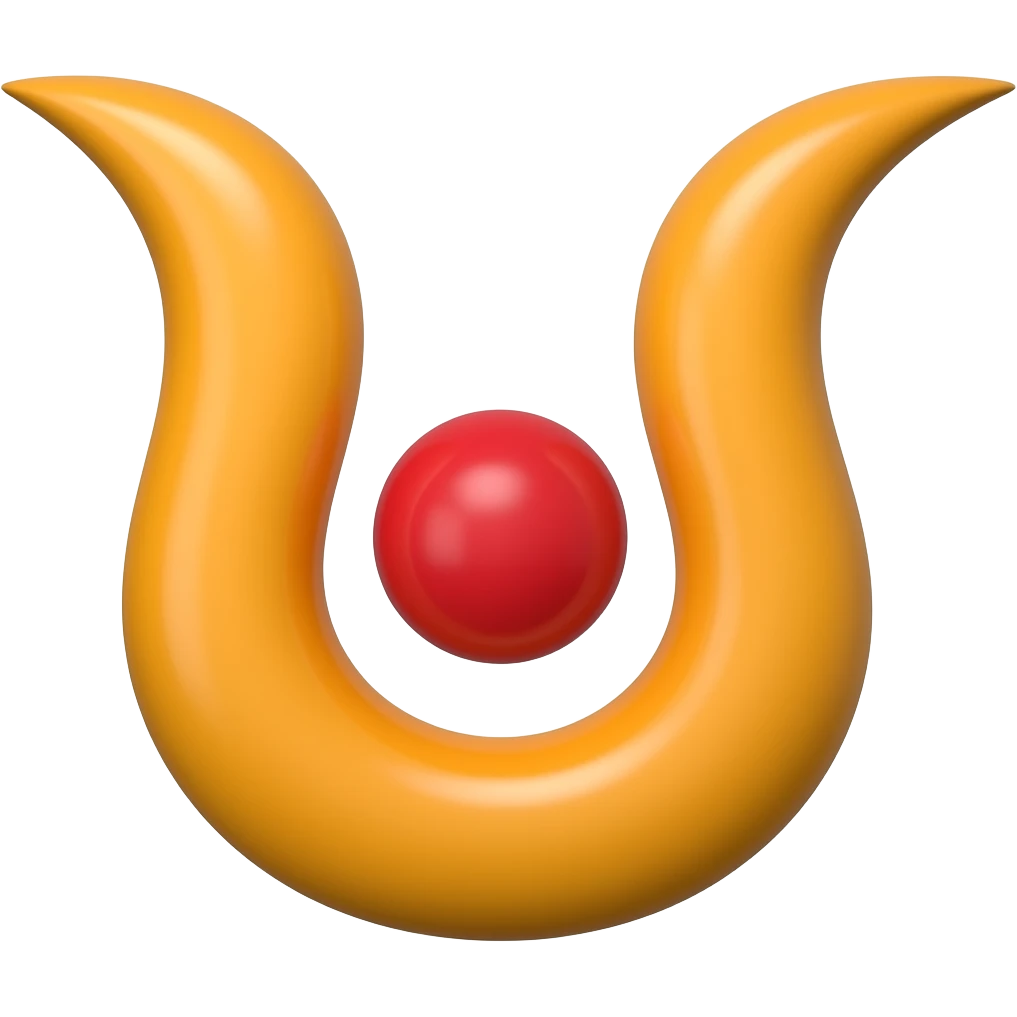Swaminarayan symbol; A high-quality 3D emoji of a Hindu Tilak symbol. A thick, glossy orange 'U' shape with rounded edges and subtle highlights. A solid, vibrant red circle is centered within the 'U'. Minimalist design, clean lines, soft drop shadow, isolated on a white background emoji
