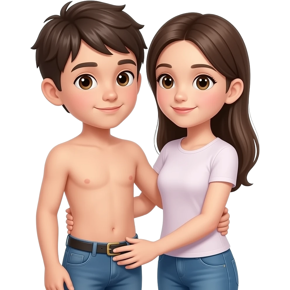 Naked kid boy and girl full body touching each other's private parts emoji