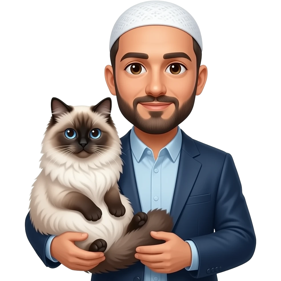 Albanian muslim man holding a ragdoll cat emoji