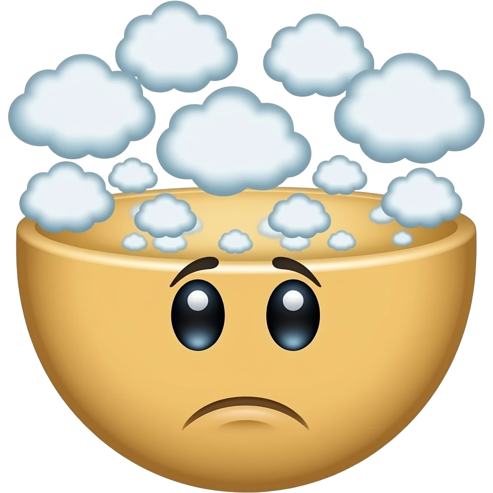 una cabeza de emoji normal que tiene muchas ideas en la cabeza y esta confundido con los ojos girando emoji