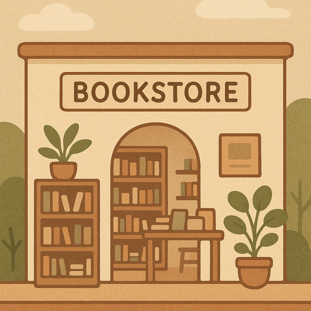 modern bookstore with clean lines, minimalist design, neutral colors, contemporary architecture, inviting atmosphere emoji