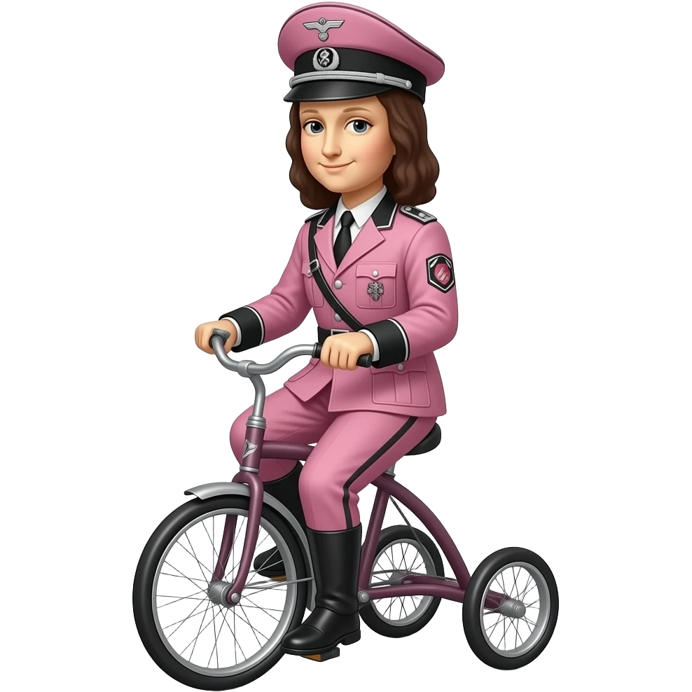 Mona Lisa in a pink german uniform from world war 2 rides a tricycle emoji
