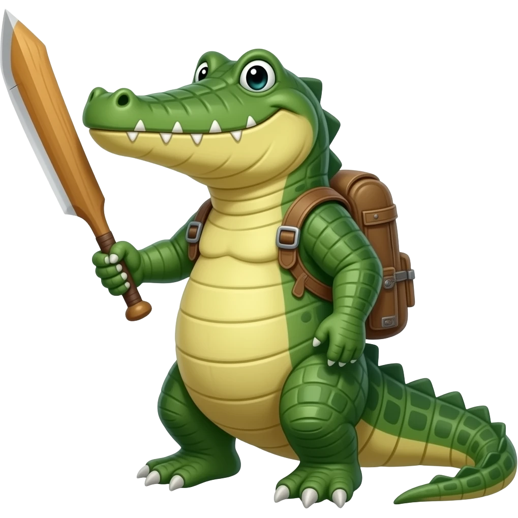 a crocodile body mix by a Tank an holding a bat emoji