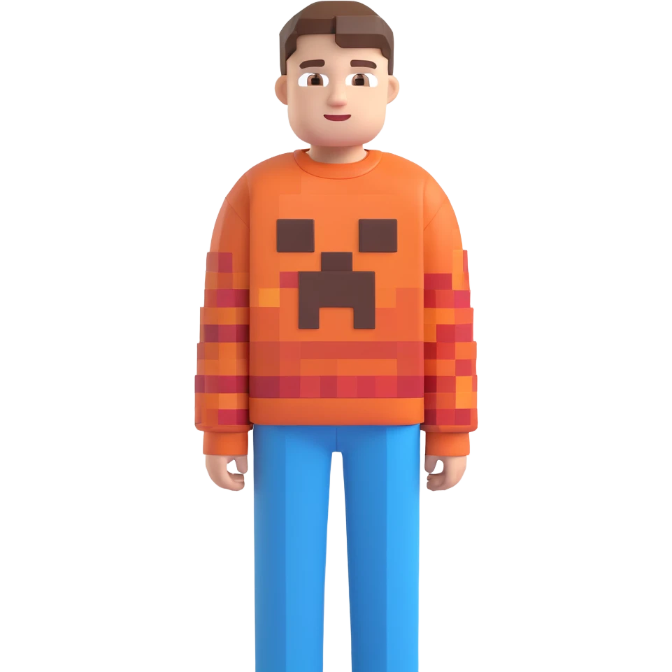 boy with a Minecraft sweater, 3D emoji style emoji