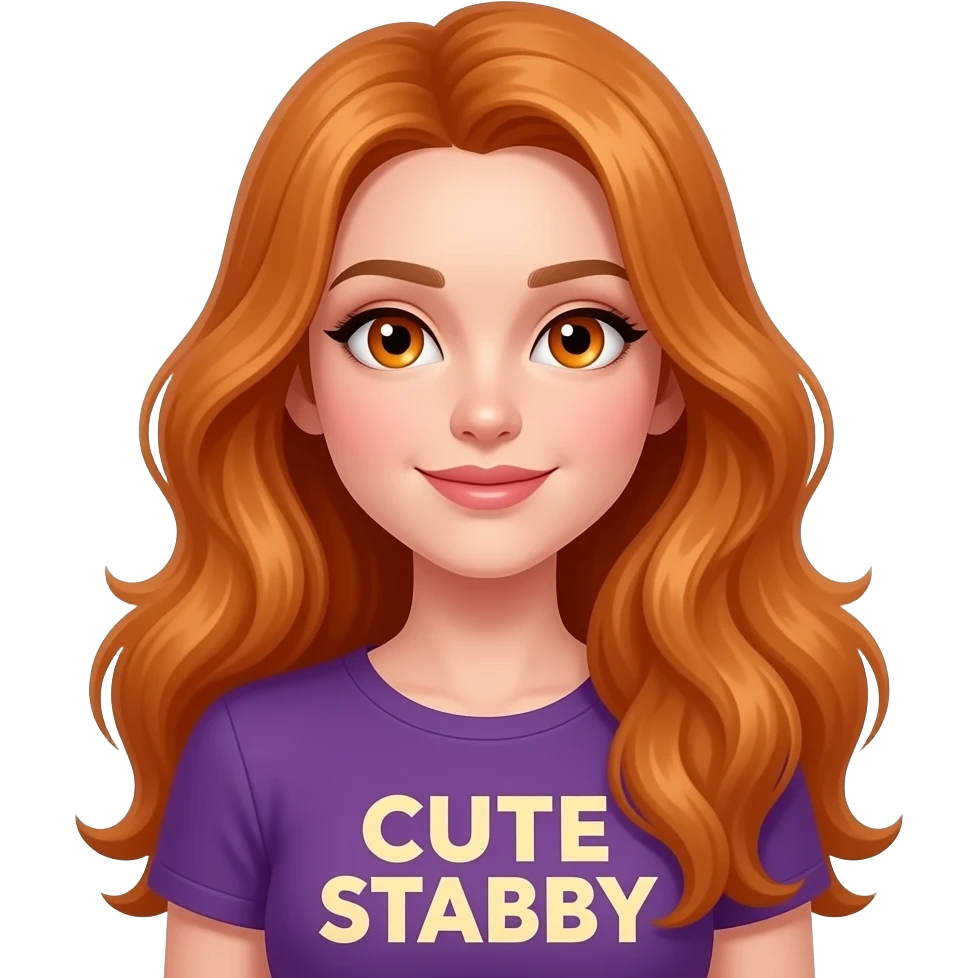 sexy girl with overlong ginger hair and ginger eyes a top with CUTE but STABBY written on it emoji