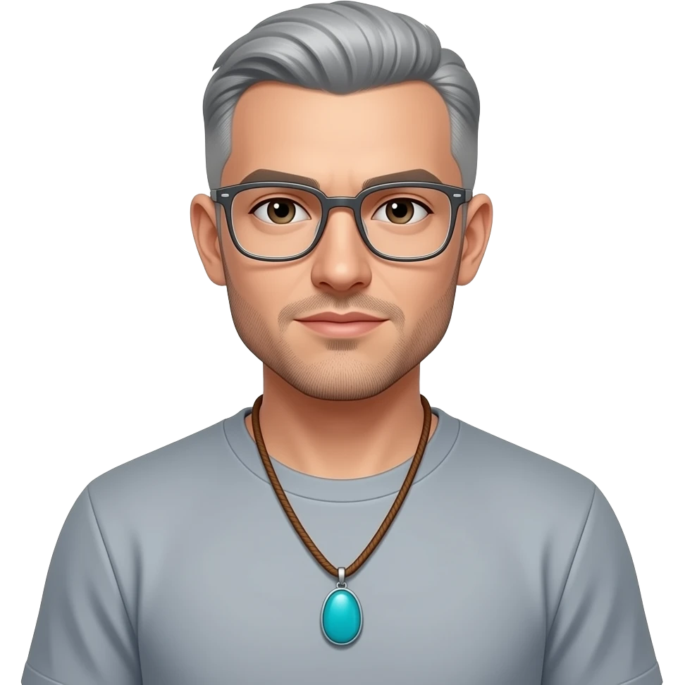pointed chin pointed chin haved face pendant without a clasp Turquoise on brown paracord t shirt shaved grey short hair full-length photo of extreme streetwear clean-shaven face cool boy thin metal-framed glasses very entellectual man, 48 years old street wear stubble, shaved short with clippers emoji