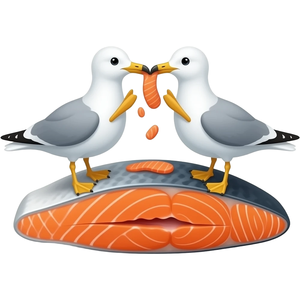 Two seagulls sharing salmon emoji