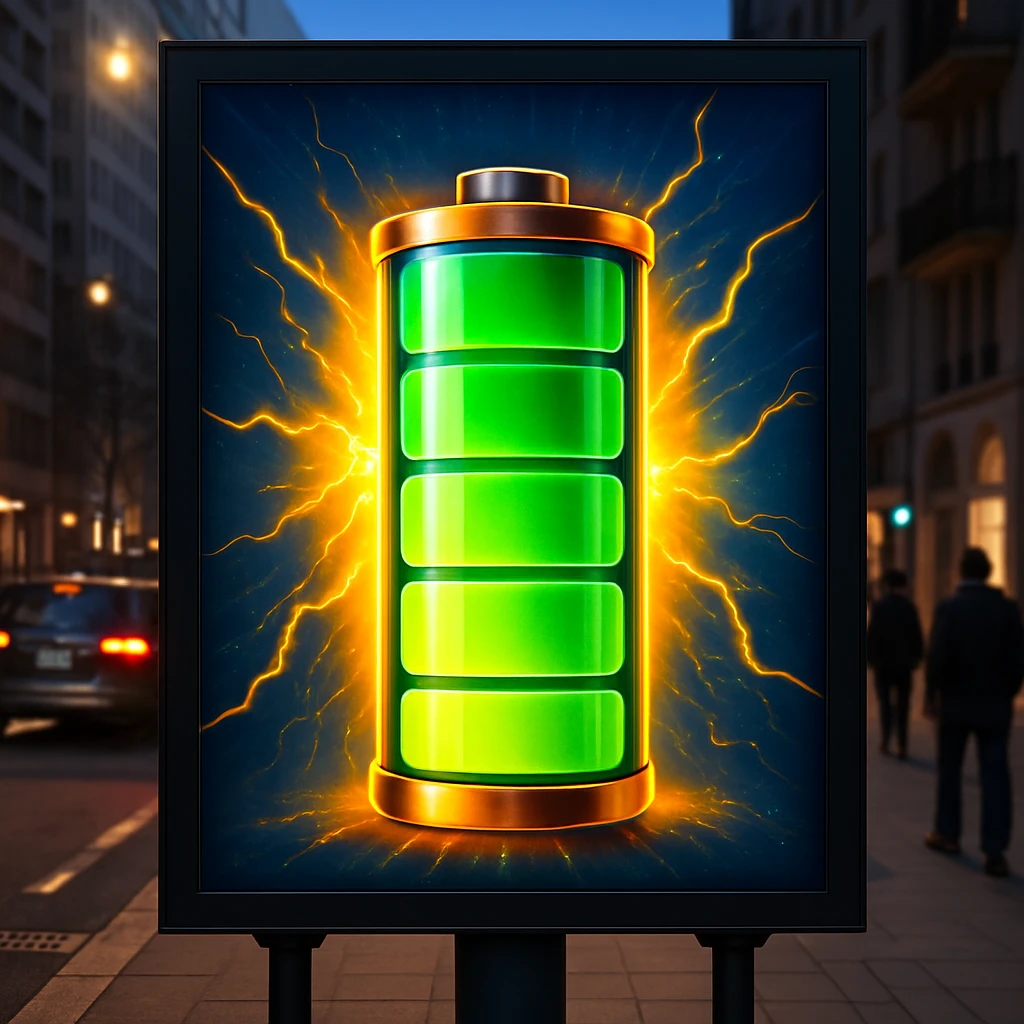 advertising billboard with battery emoji