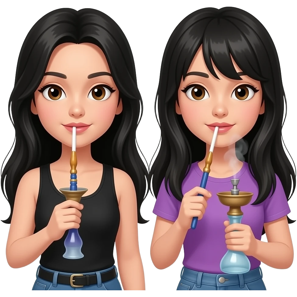 2  girls with black hair that’s long  smoking hookah emoji