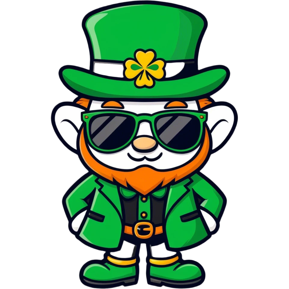 Leprechaun wearing shamrock sunglasses emoji