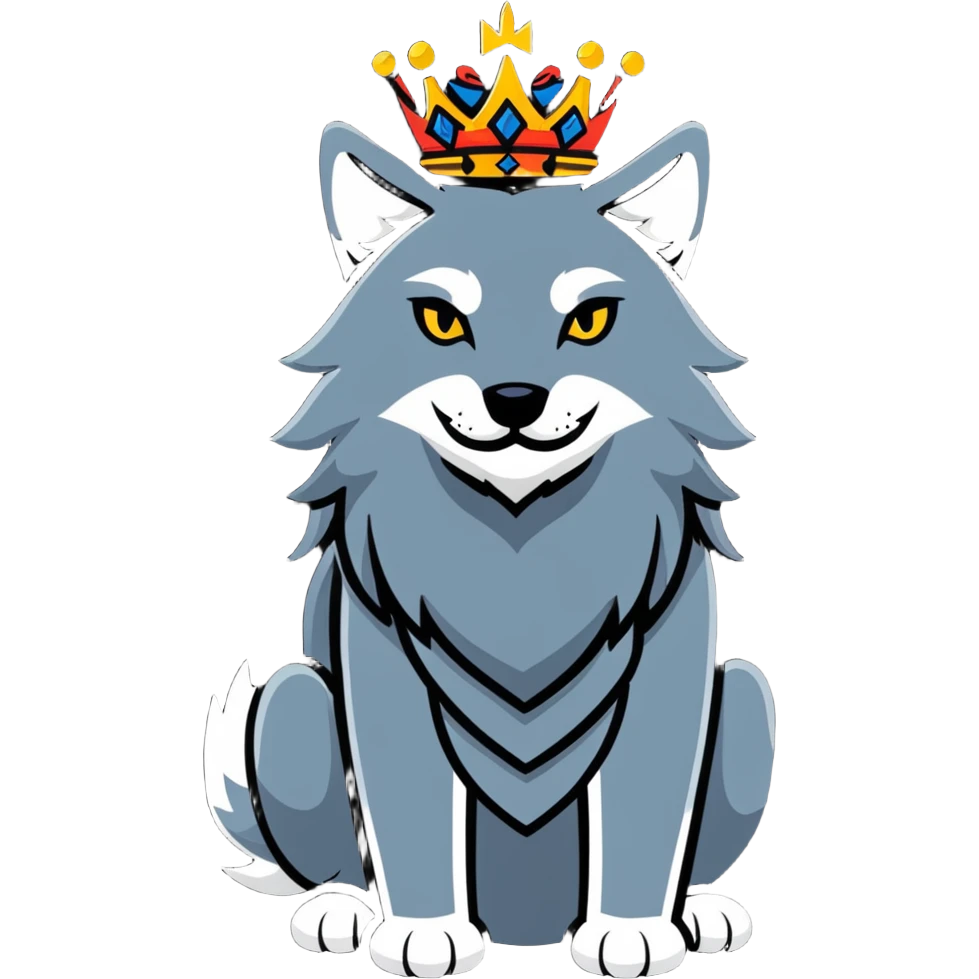 Noble wolf king with majestic mane and crown emoji