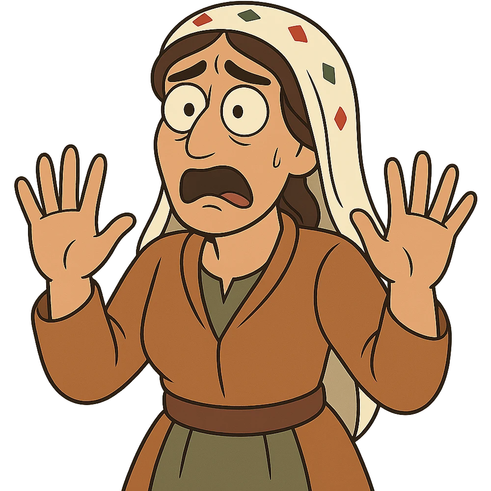 Kurdish sticker, cartoon style, Kurdish man or woman in jamadani, shocked or scared, wide eyes, hands up, no text emoji