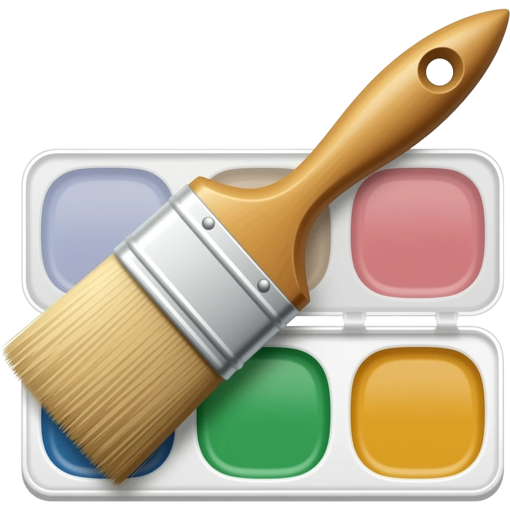 paintbrush and 3 colored estuches paints emoji