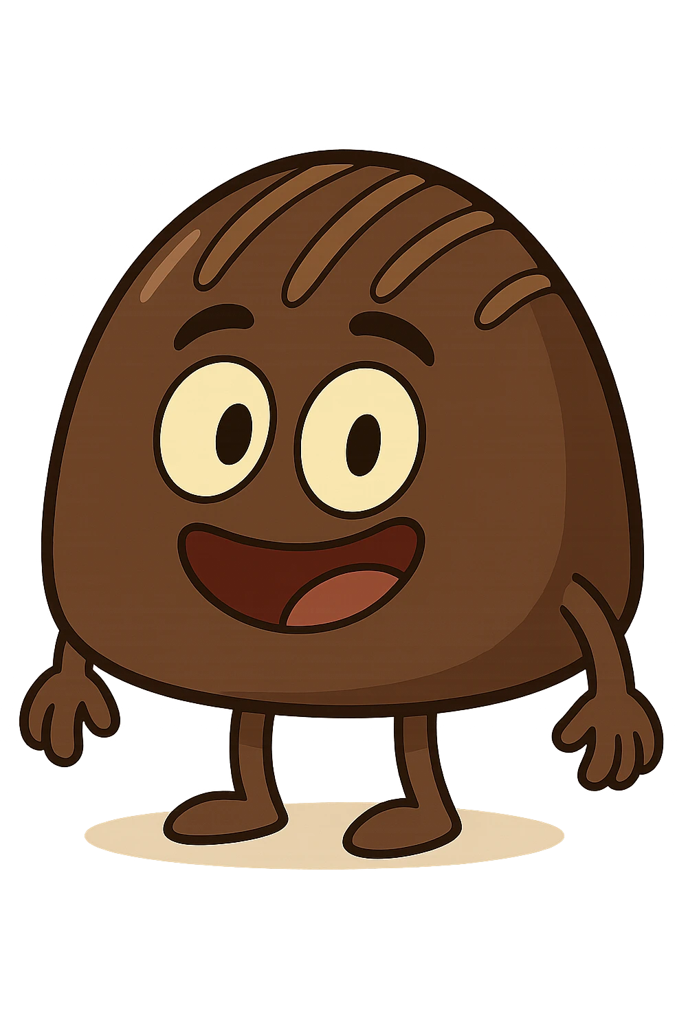 animated chocolate truffle, fun, with eyes and smile, cartoon style emoji