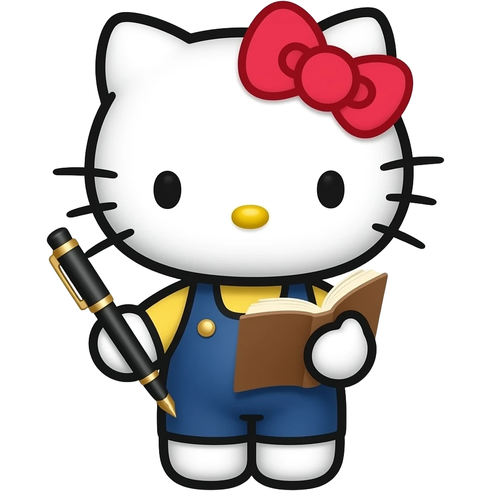 hello kitty como poetisa con una pluma en la mano emoji