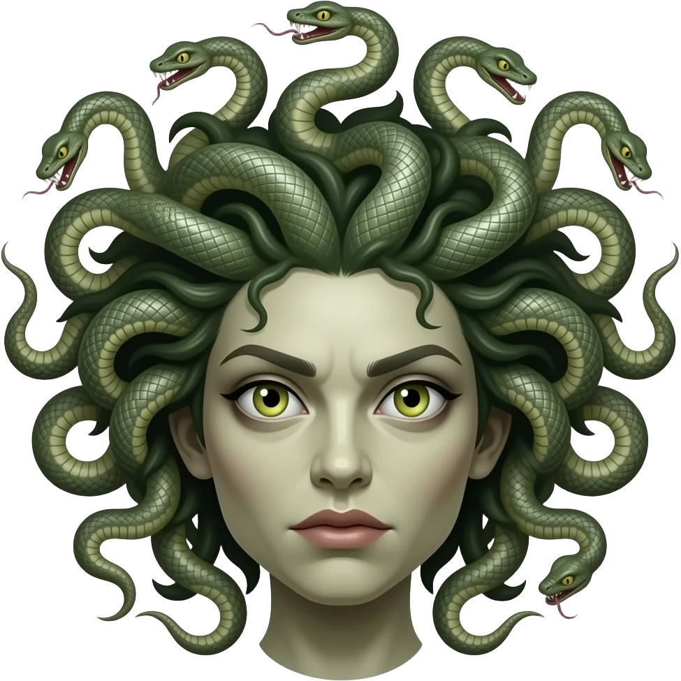 Medusa with scary eyes and  with a head full of scary snakes emoji