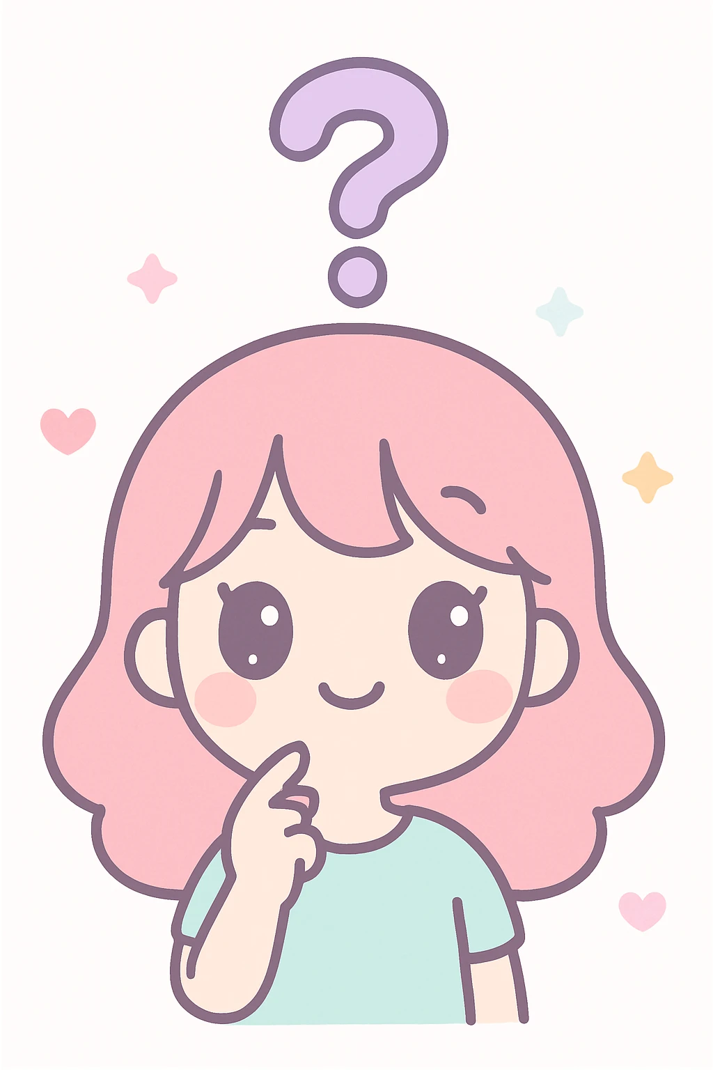 a girl with a question mark above her head, kawaii style emoji
