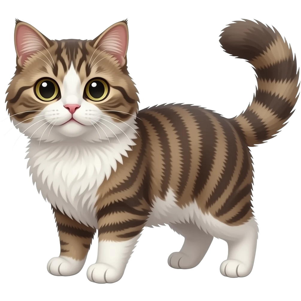 Fuzzy Scottish-Fold-Skookum-Kinkalow-Munchkin-Cat-hybrid with a long thin tufted tail emoji