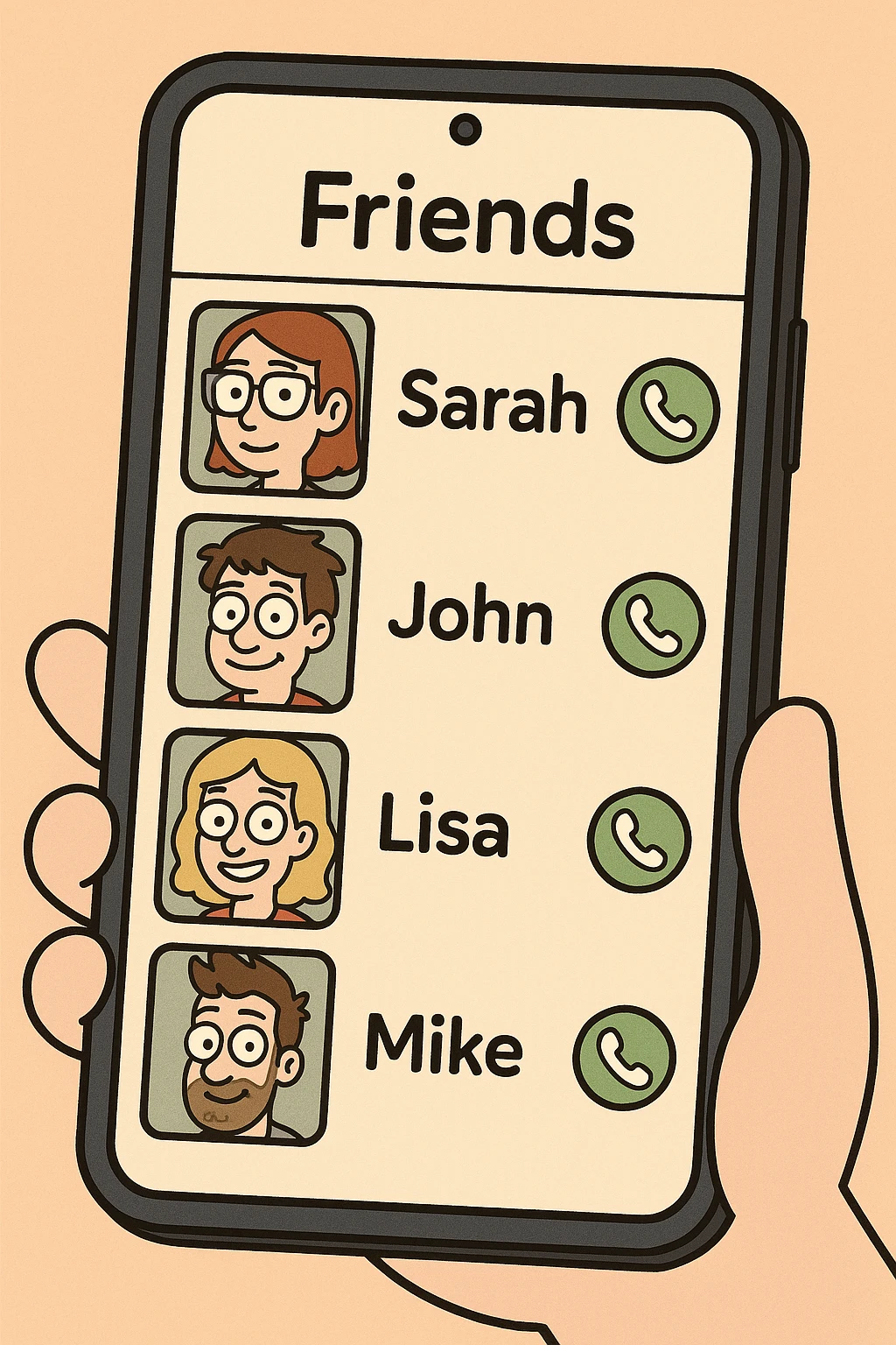 Front screen of the phone with friends' contacts emoji