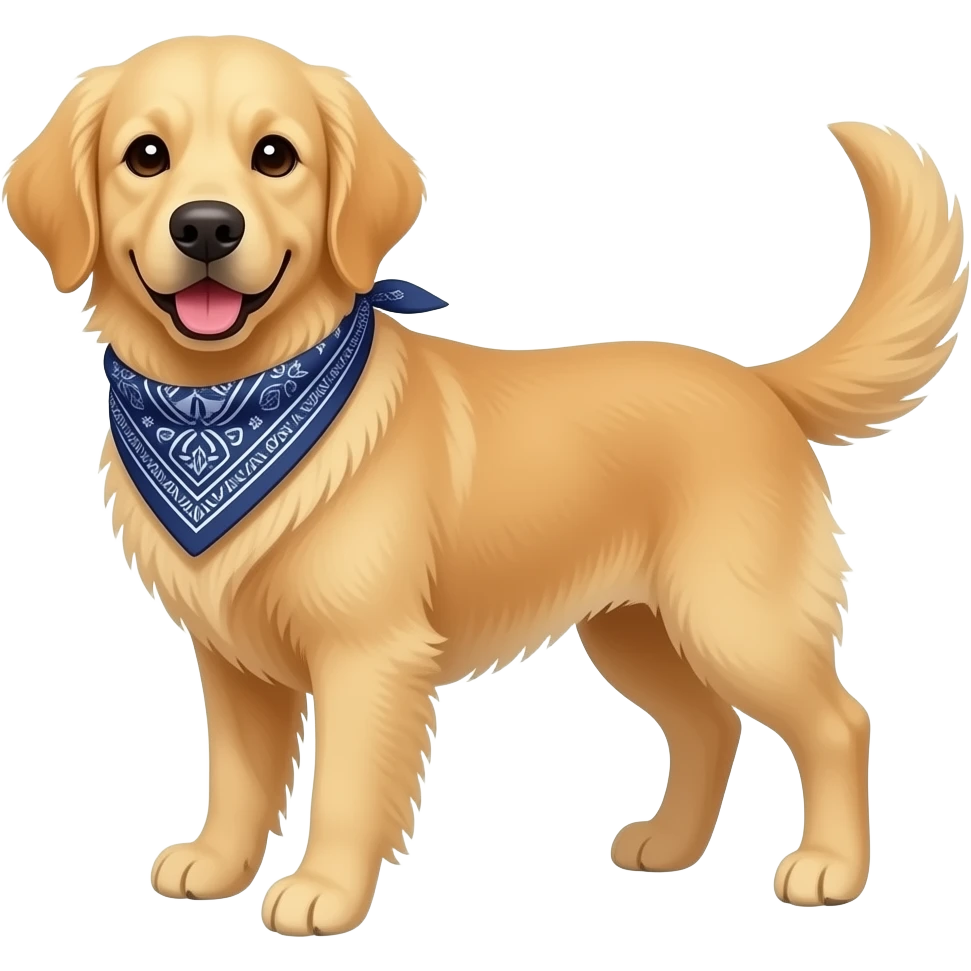 Light skinny golden retriever  with a bandana around the neck emoji