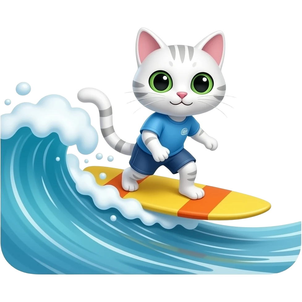 white  skinny  cat surfing  with emoji