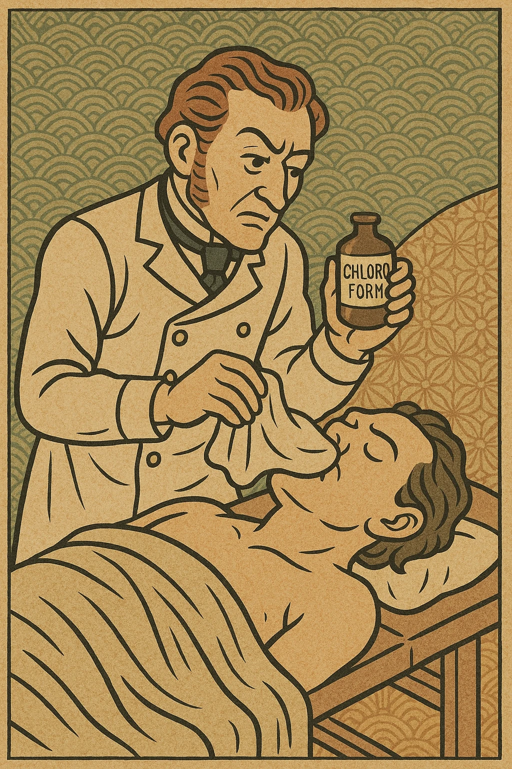 A victorian surgeon using chloroform as an anaesthetic on a patient during an operation emoji