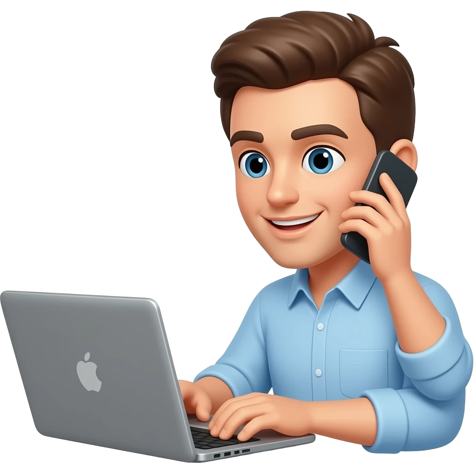 Trabajo online, laptop, telefono emoji