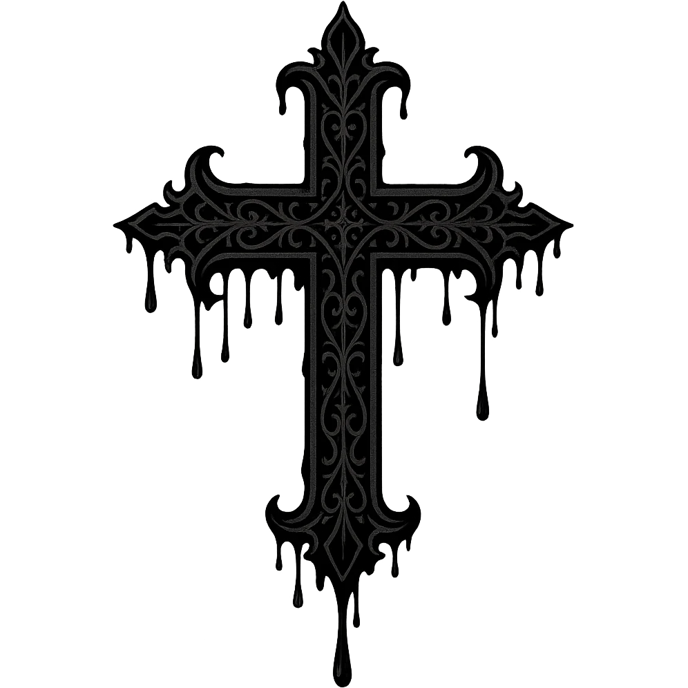 gothic style black goth cross with dripping effect emoji