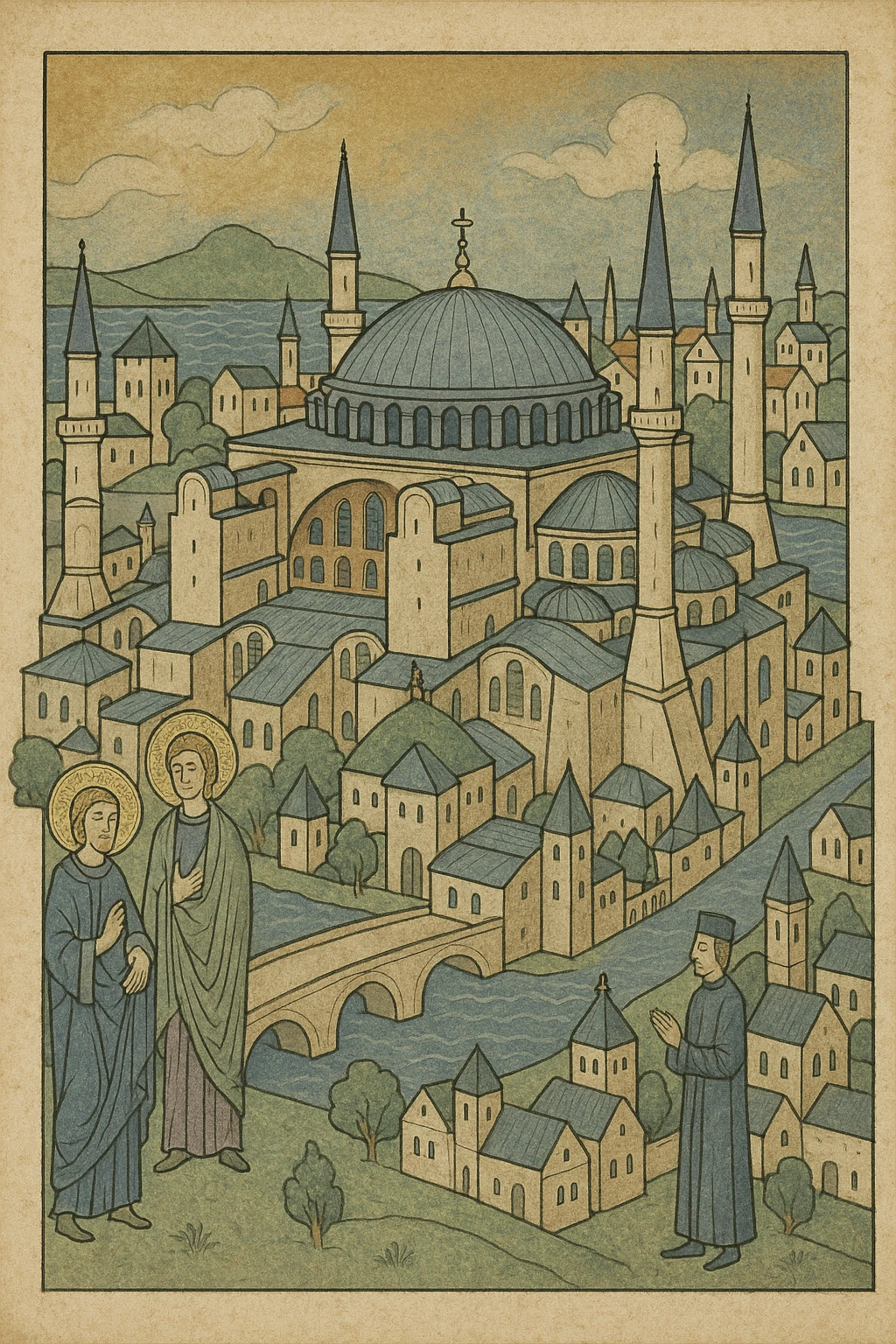 Isometric illustration of Istanbul, featuring photorealistic Hagia Sophia emoji