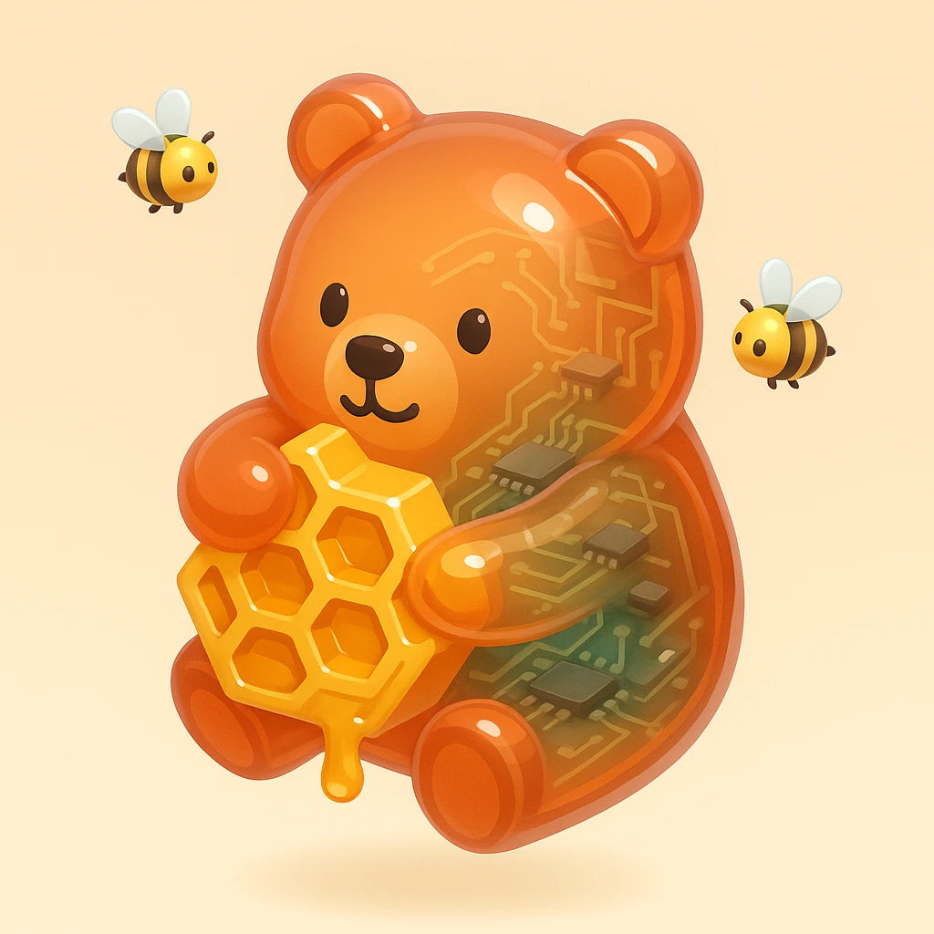bear eating honeycomb with bees flying around emoji